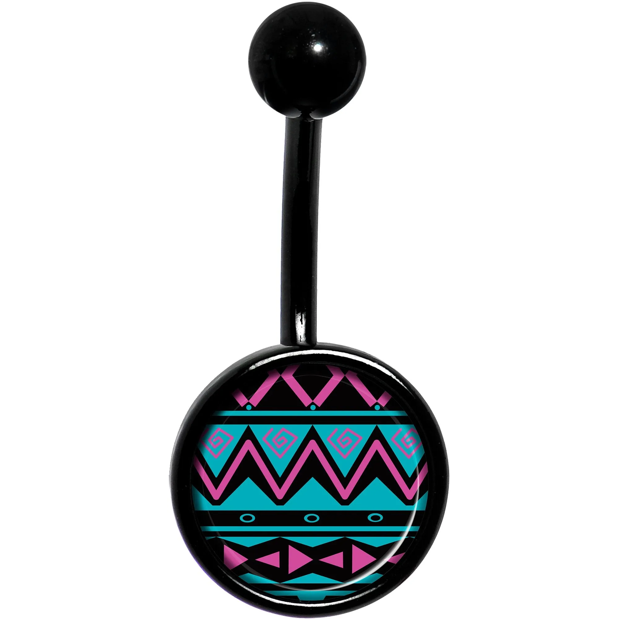 Pink Teal Tribal Pattern Black Belly Ring