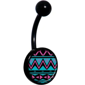 Pink Teal Tribal Pattern Black Belly Ring