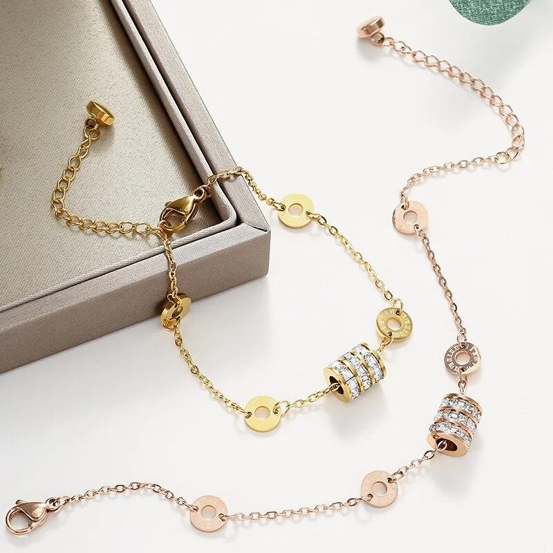 Premium Quality Zircon Circle Roman Digital Bracelet for Women's Party Jewelry
