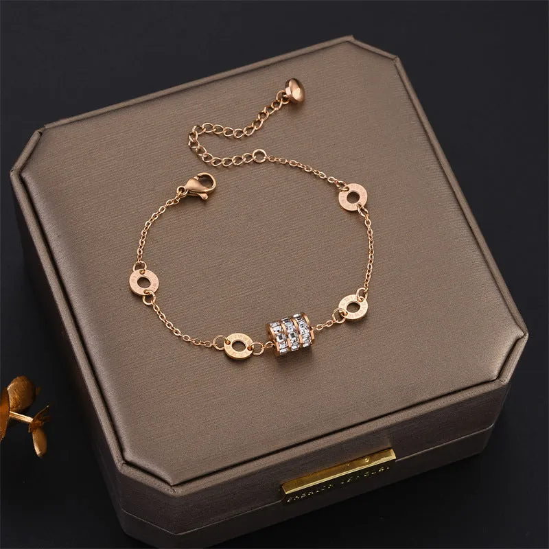 Premium Quality Zircon Circle Roman Digital Bracelet for Women's Party Jewelry
