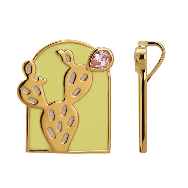 Prickly Pear Cactus Pendant Necklace in Gold