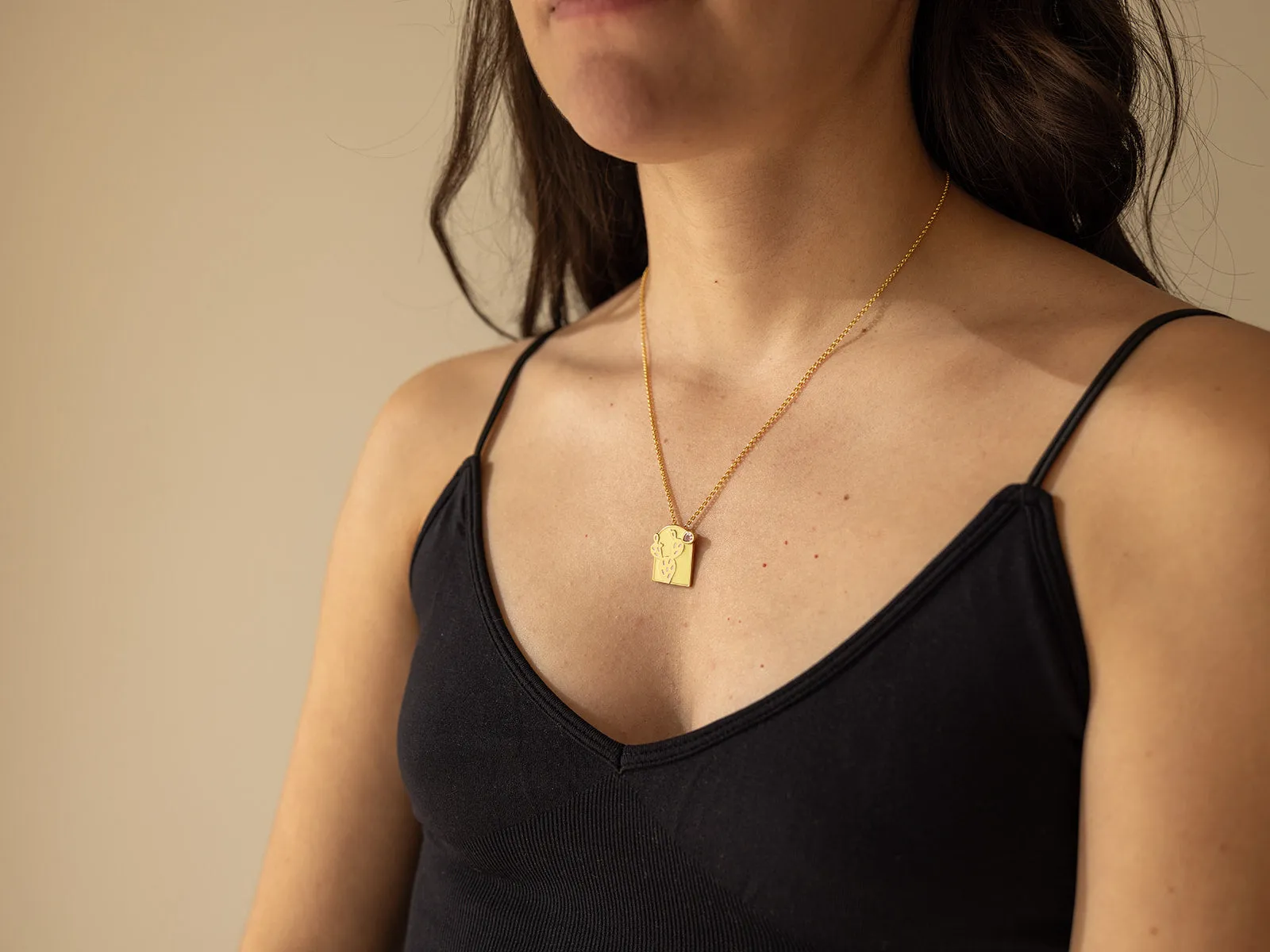 Prickly Pear Cactus Pendant Necklace in Gold