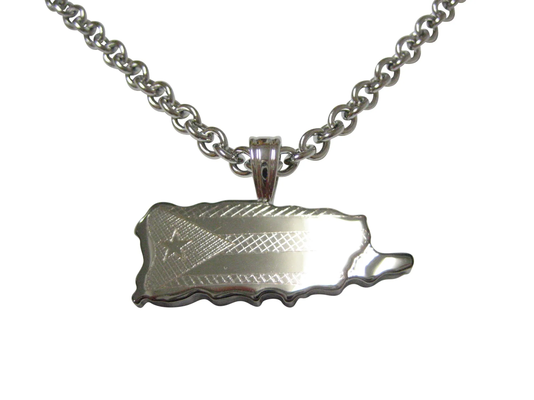 Puerto Rico Map Shape and Flag Design Pendant Necklace