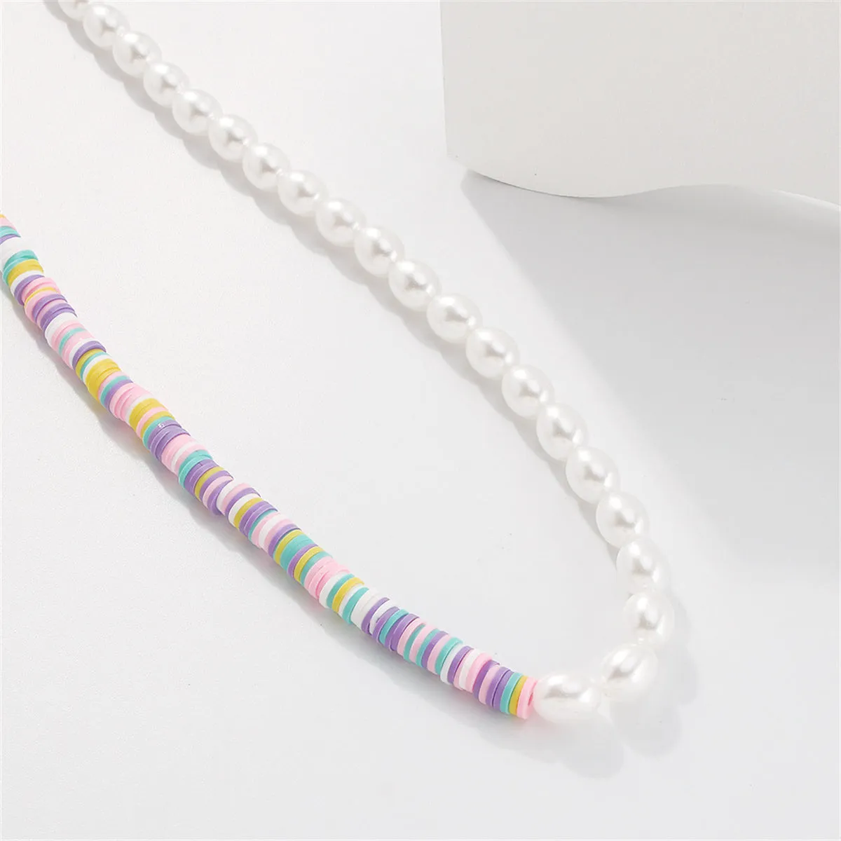 Purple Polymer Clay & Pearl Disc Beaded Necklace