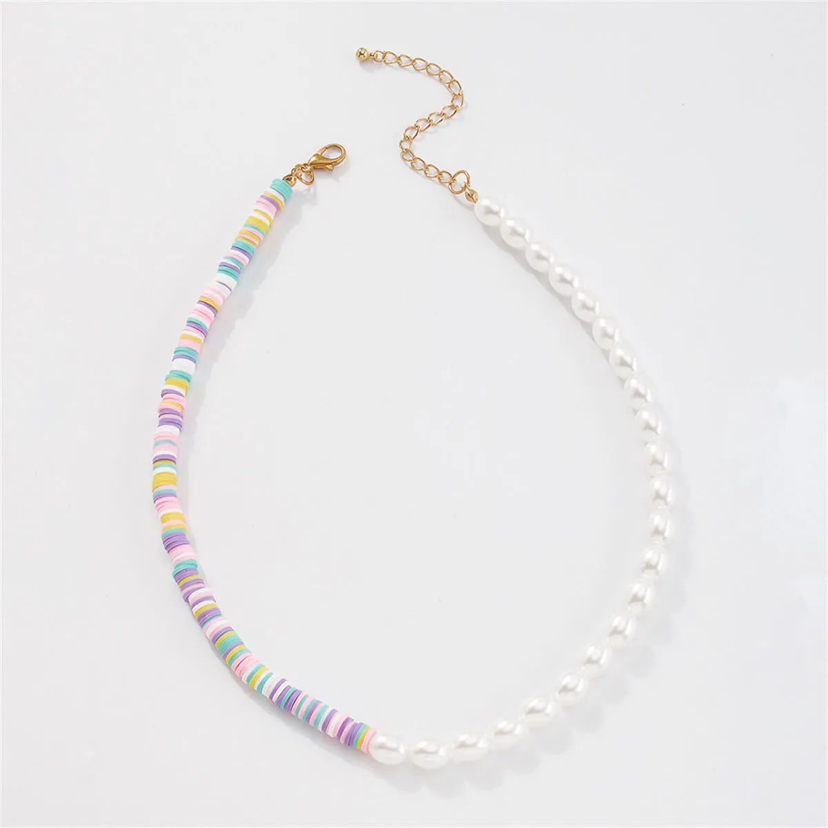 Purple Polymer Clay & Pearl Disc Beaded Necklace