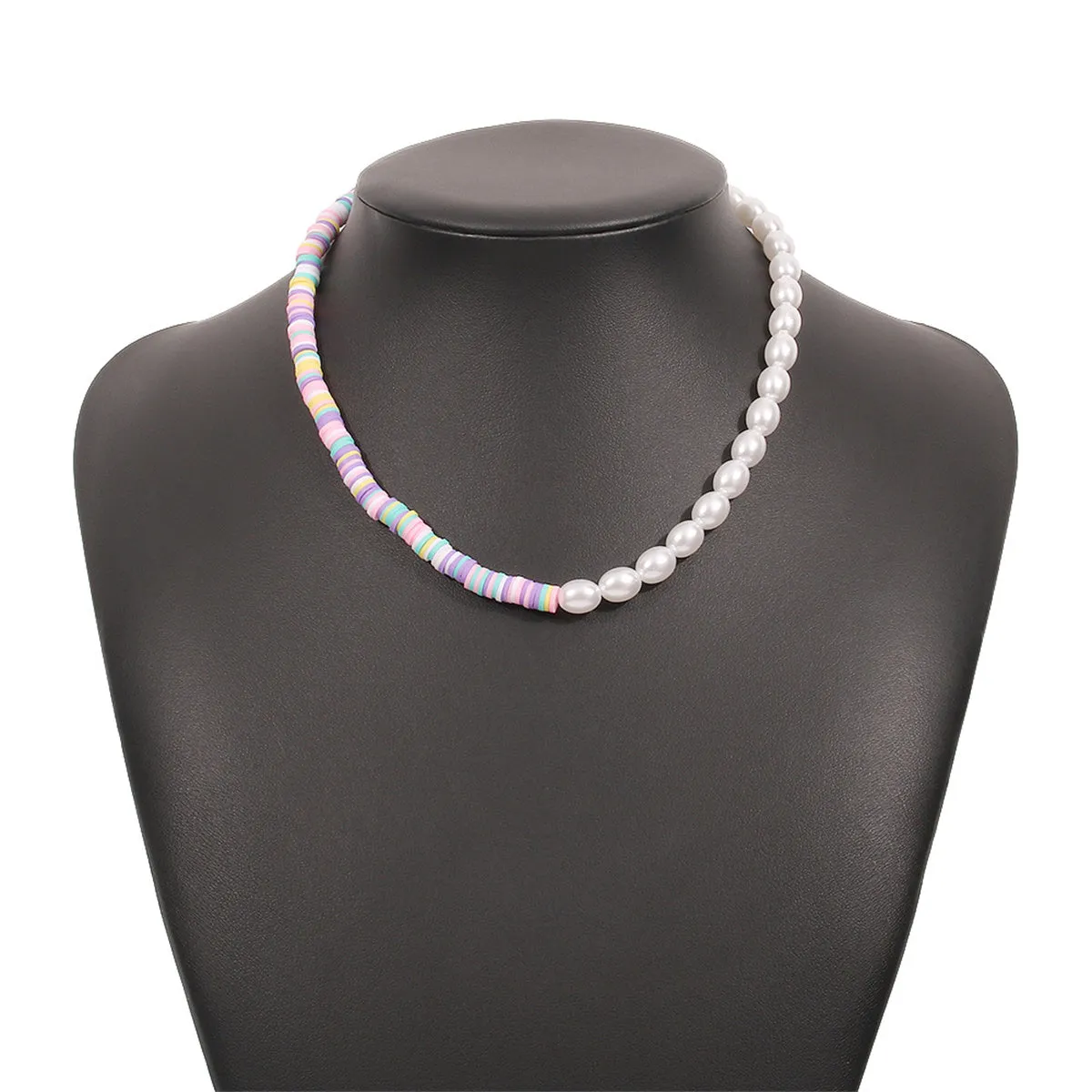 Purple Polymer Clay & Pearl Disc Beaded Necklace