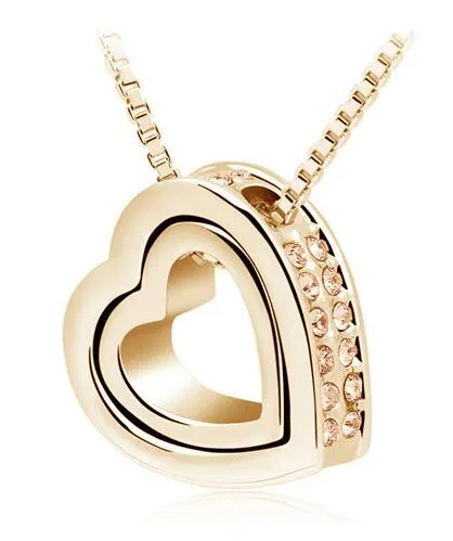 quality double Heart Pendant Sweater chain Necklace for women