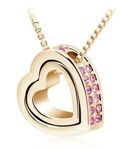 quality double Heart Pendant Sweater chain Necklace for women