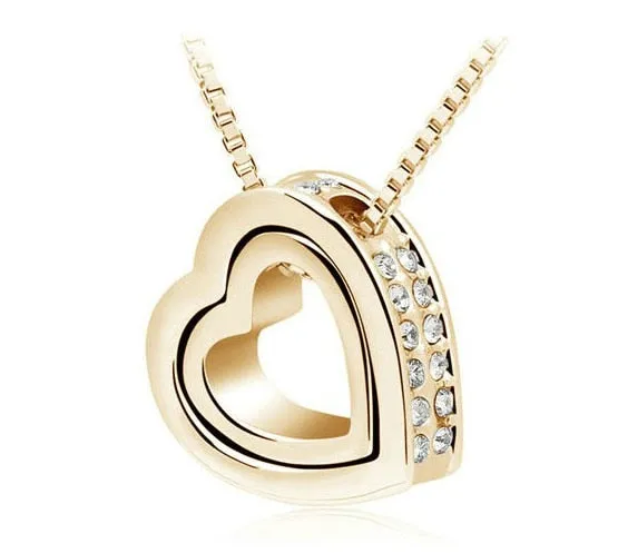 quality double Heart Pendant Sweater chain Necklace for women