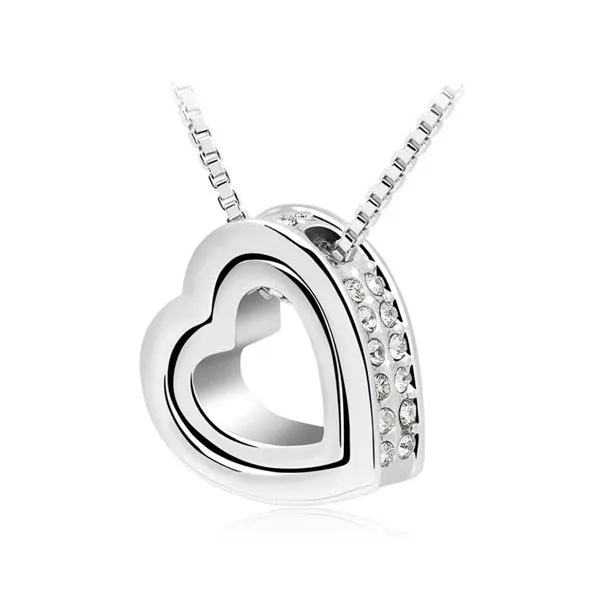 quality double Heart Pendant Sweater chain Necklace for women