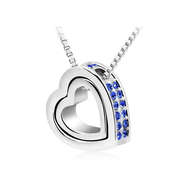 quality double Heart Pendant Sweater chain Necklace for women