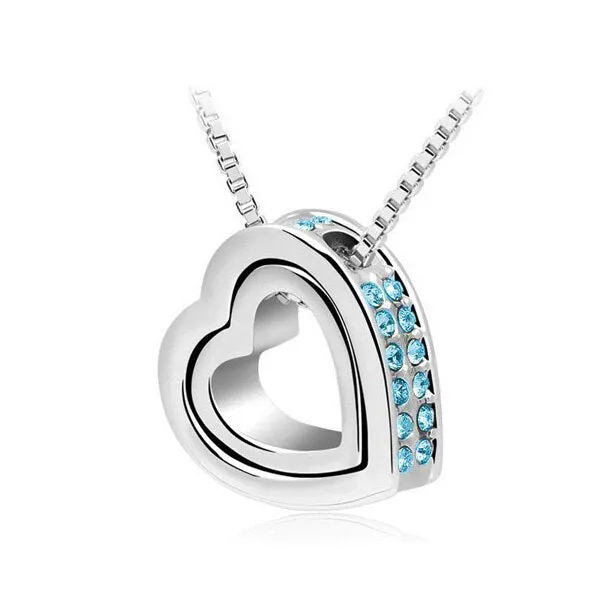 quality double Heart Pendant Sweater chain Necklace for women