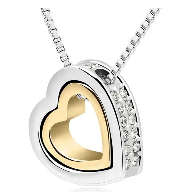 quality double Heart Pendant Sweater chain Necklace for women