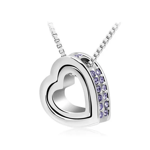 quality double Heart Pendant Sweater chain Necklace for women