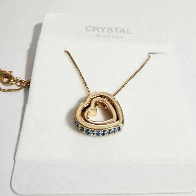 quality double Heart Pendant Sweater chain Necklace for women