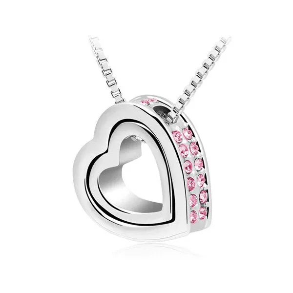 quality double Heart Pendant Sweater chain Necklace for women
