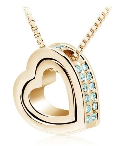 quality double Heart Pendant Sweater chain Necklace for women