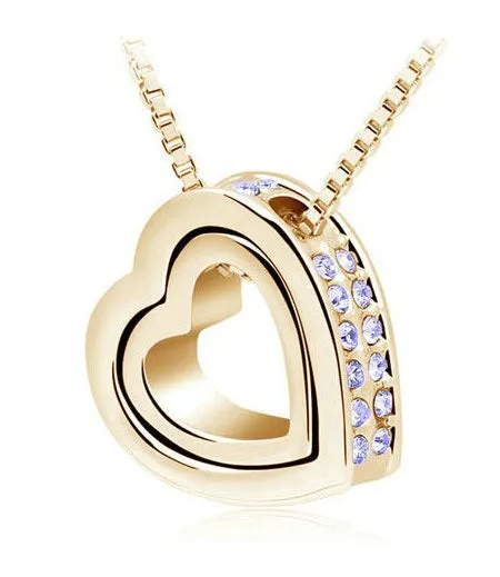 quality double Heart Pendant Sweater chain Necklace for women
