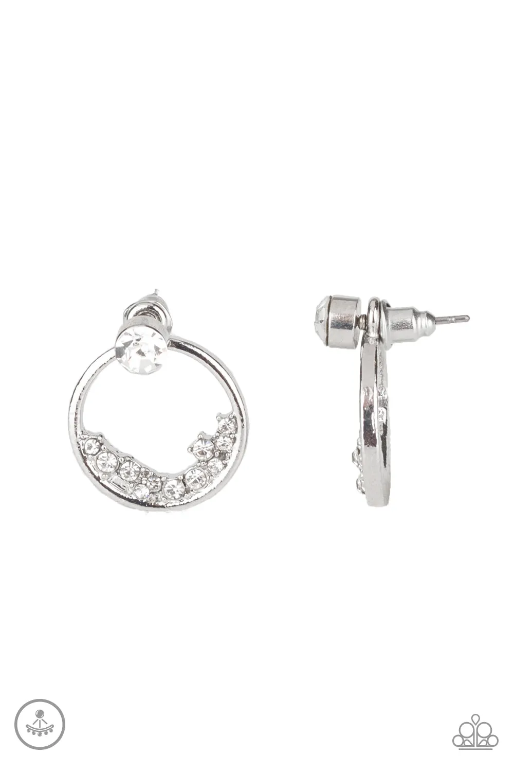 "Rich Blitz" Silver Metal Multi Round Clear Rhinestone Ear Jacket Earrings