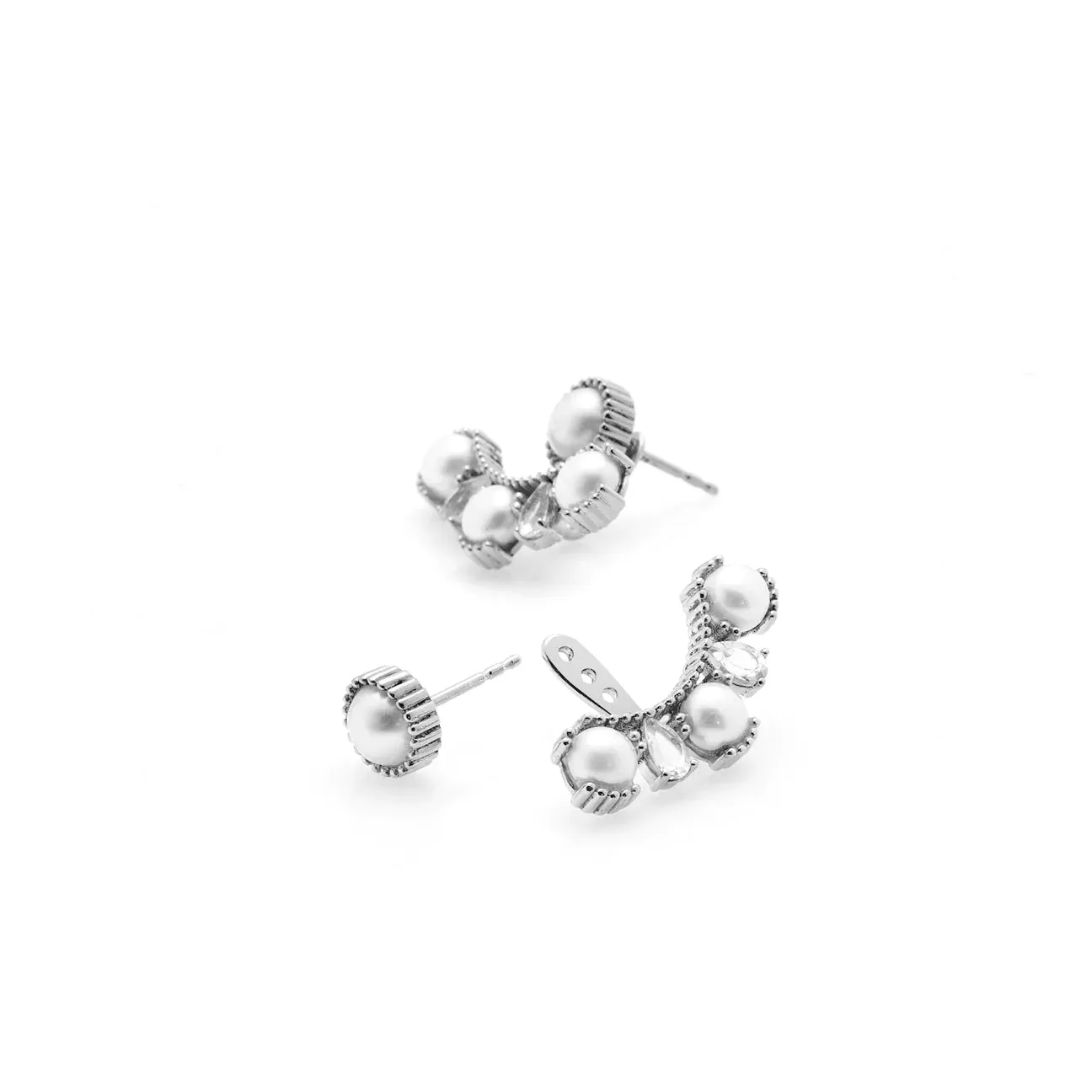 Radiant / Ear Jackets / Pearl   Silver By Silk & Steel