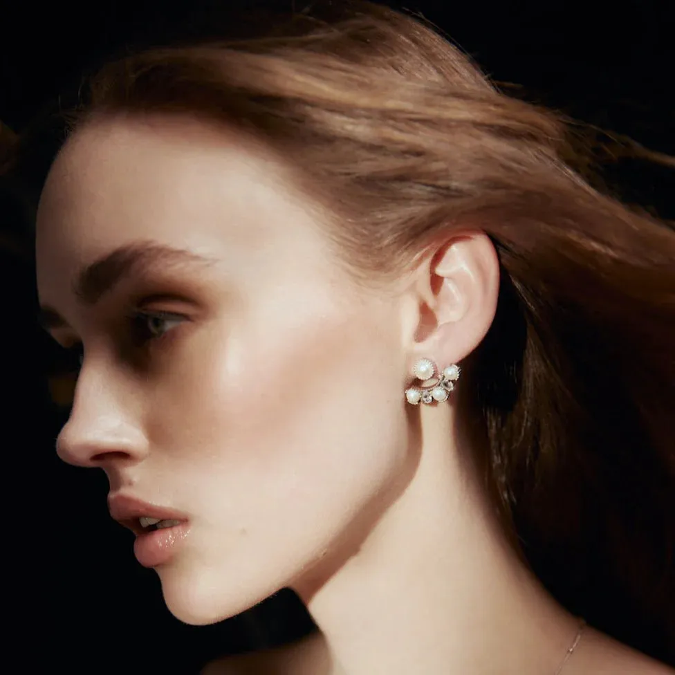 Radiant / Ear Jackets / Pearl   Silver By Silk & Steel