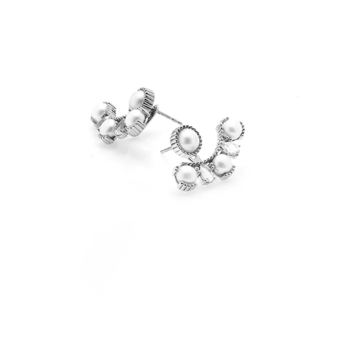 Radiant / Ear Jackets / Pearl   Silver By Silk & Steel