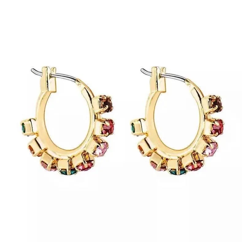 Rainbow Huggie Earrings with Cubic Zirconia Stones