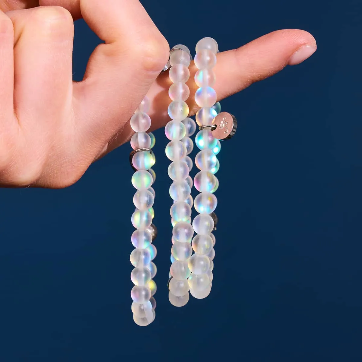 Rainbow White | .925 Sterling Silver | Mermaid Glass Bead Bracelet