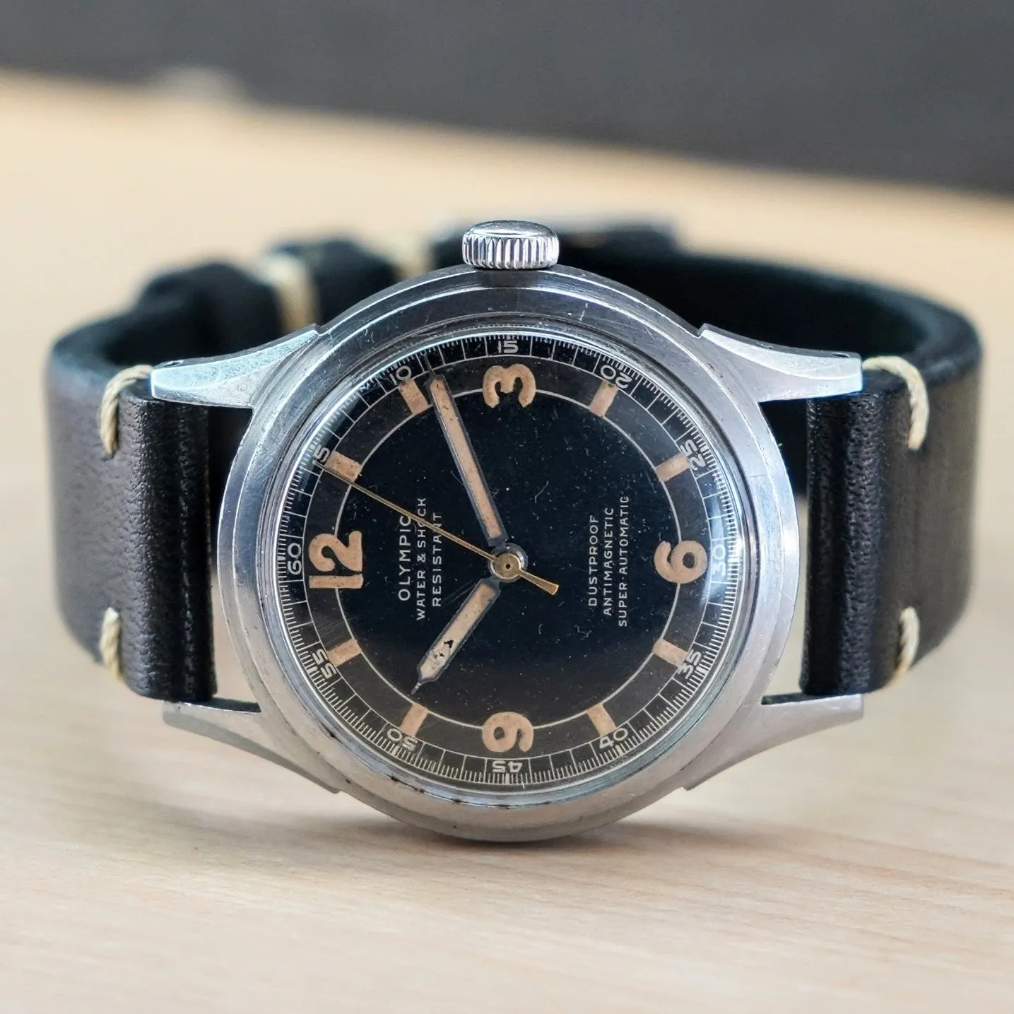 RARE 1940s OLYMPIC Super Automatic Watch Cal. Buren BAA 525 Bumper Automatic Wristwatch