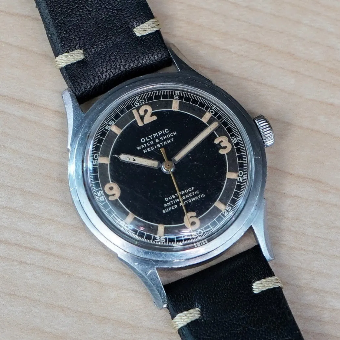 RARE 1940s OLYMPIC Super Automatic Watch Cal. Buren BAA 525 Bumper Automatic Wristwatch