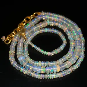 Ready to Wear - Natural Ethiopian Opal Smooth Rondelle Loose Gemstone Beads Sterling Silver Vermeil Necklace 20 inches, 3-5mm