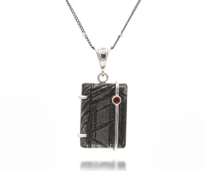Rectangular Offset Garnet Meteorite Necklace