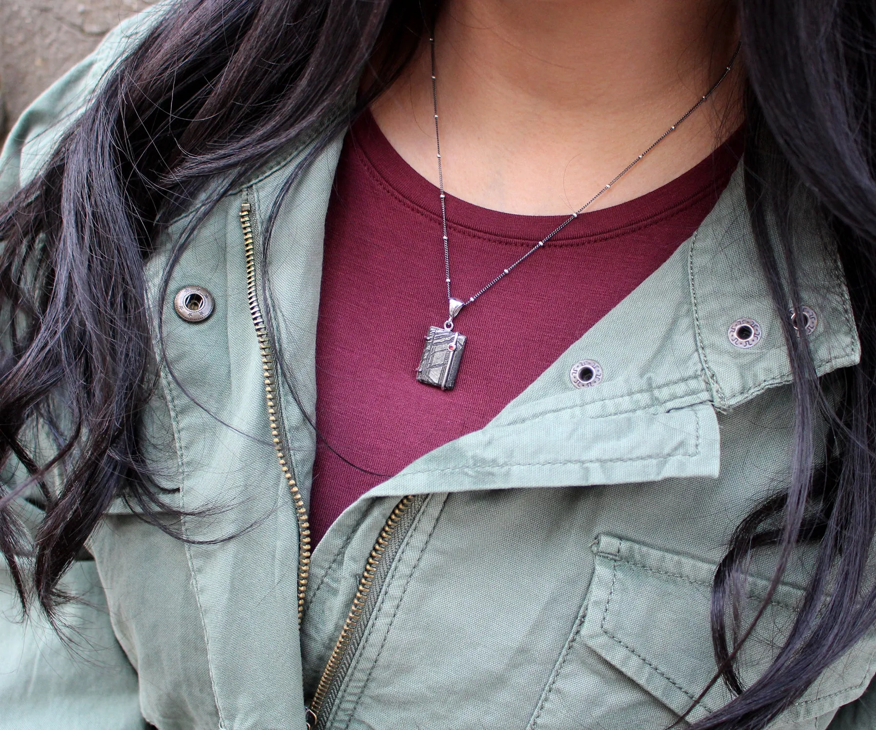 Rectangular Offset Garnet Meteorite Necklace