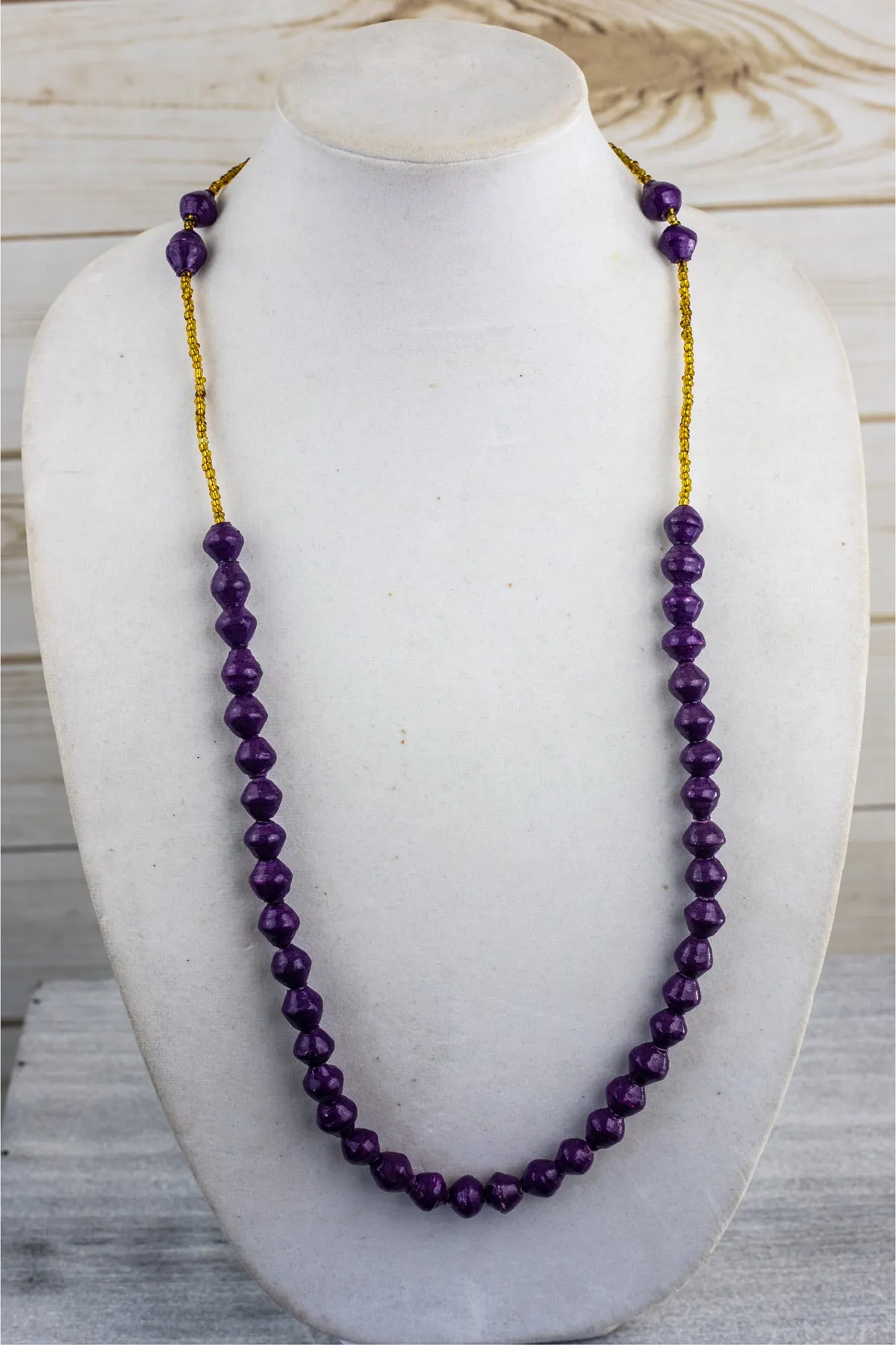 Recycled Paper Bead Necklace - Purple Single