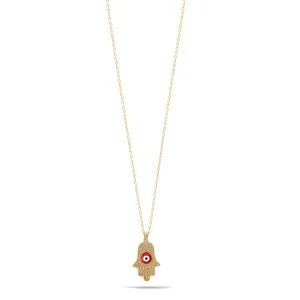 RED EVIL EYE HAMSA HAND GOLD PENDANT NECKLACE #HNN90039GDRD(LF13)