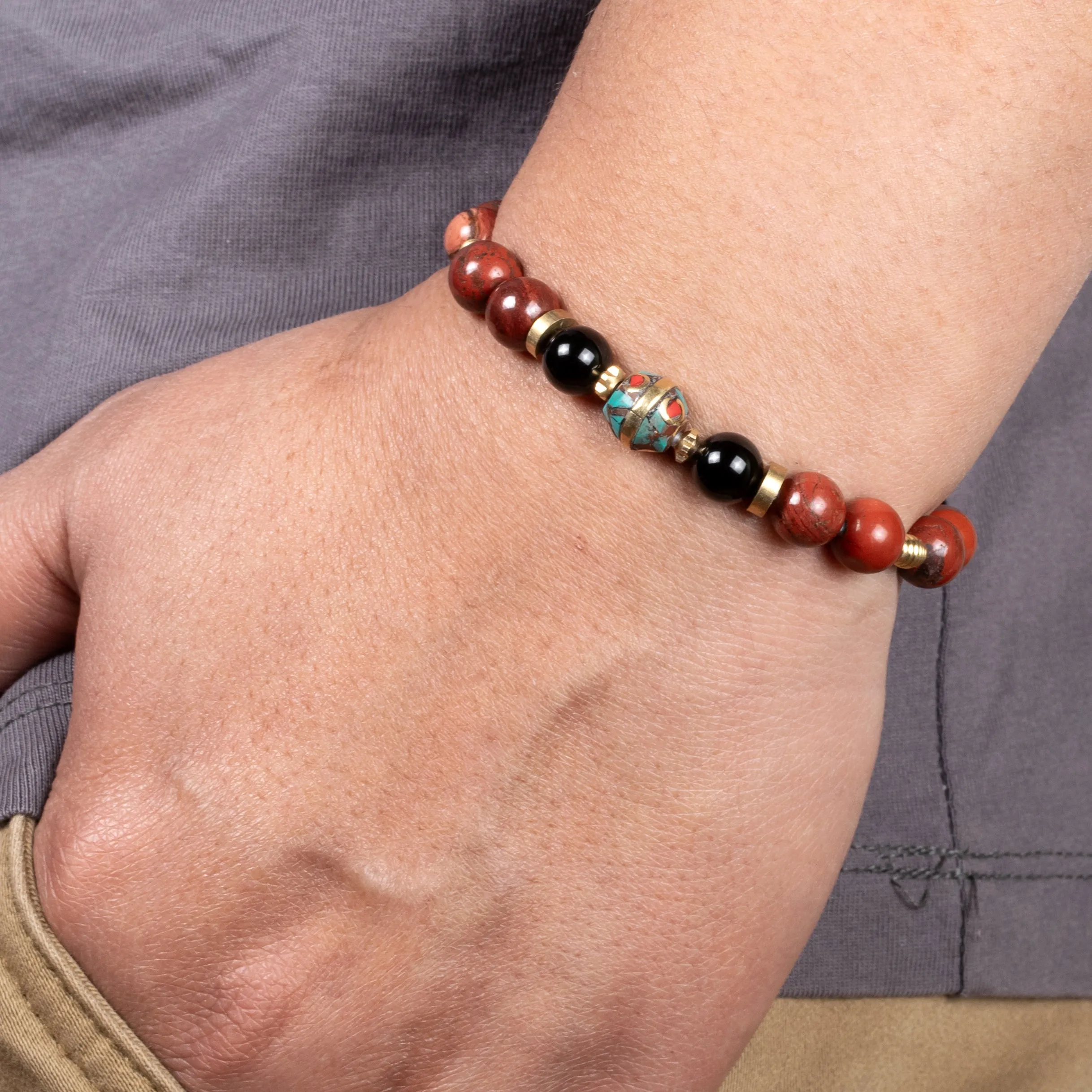 Red Jasper & Onyx Determination Bracelet