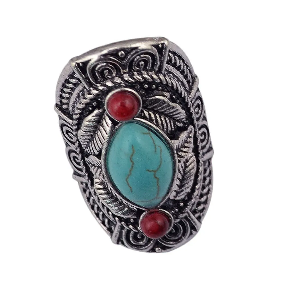 Red Jasper Turquoise Tribal Ring