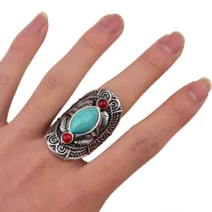 Red Jasper Turquoise Tribal Ring