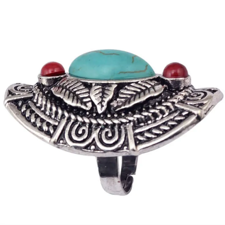 Red Jasper Turquoise Tribal Ring