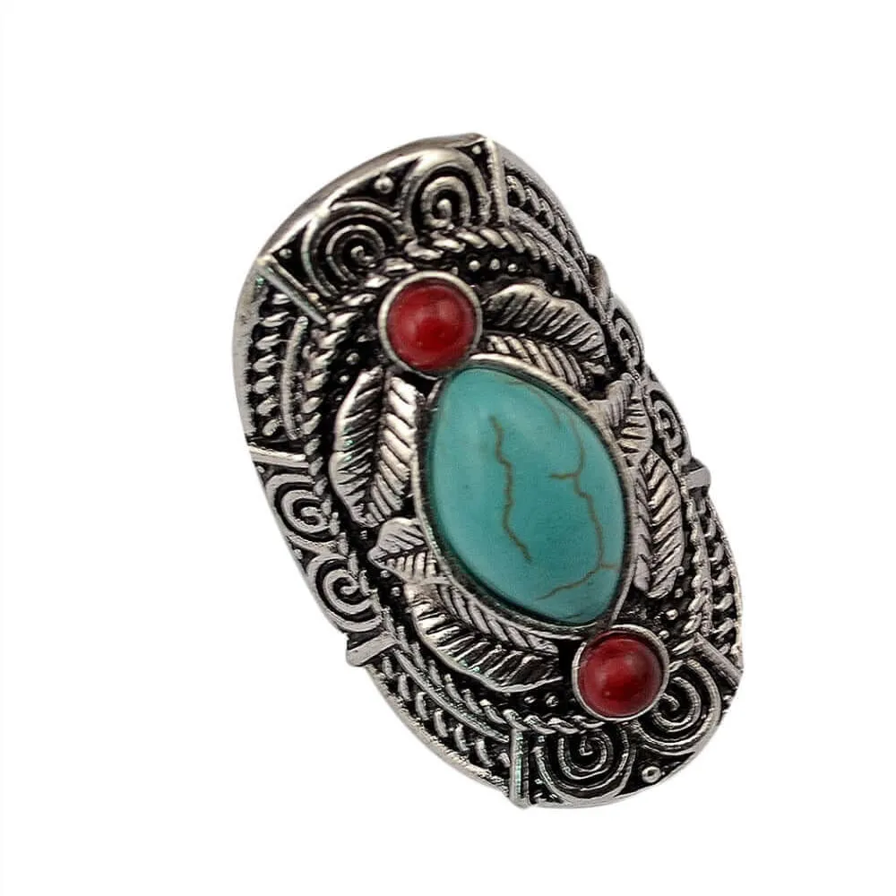 Red Jasper Turquoise Tribal Ring