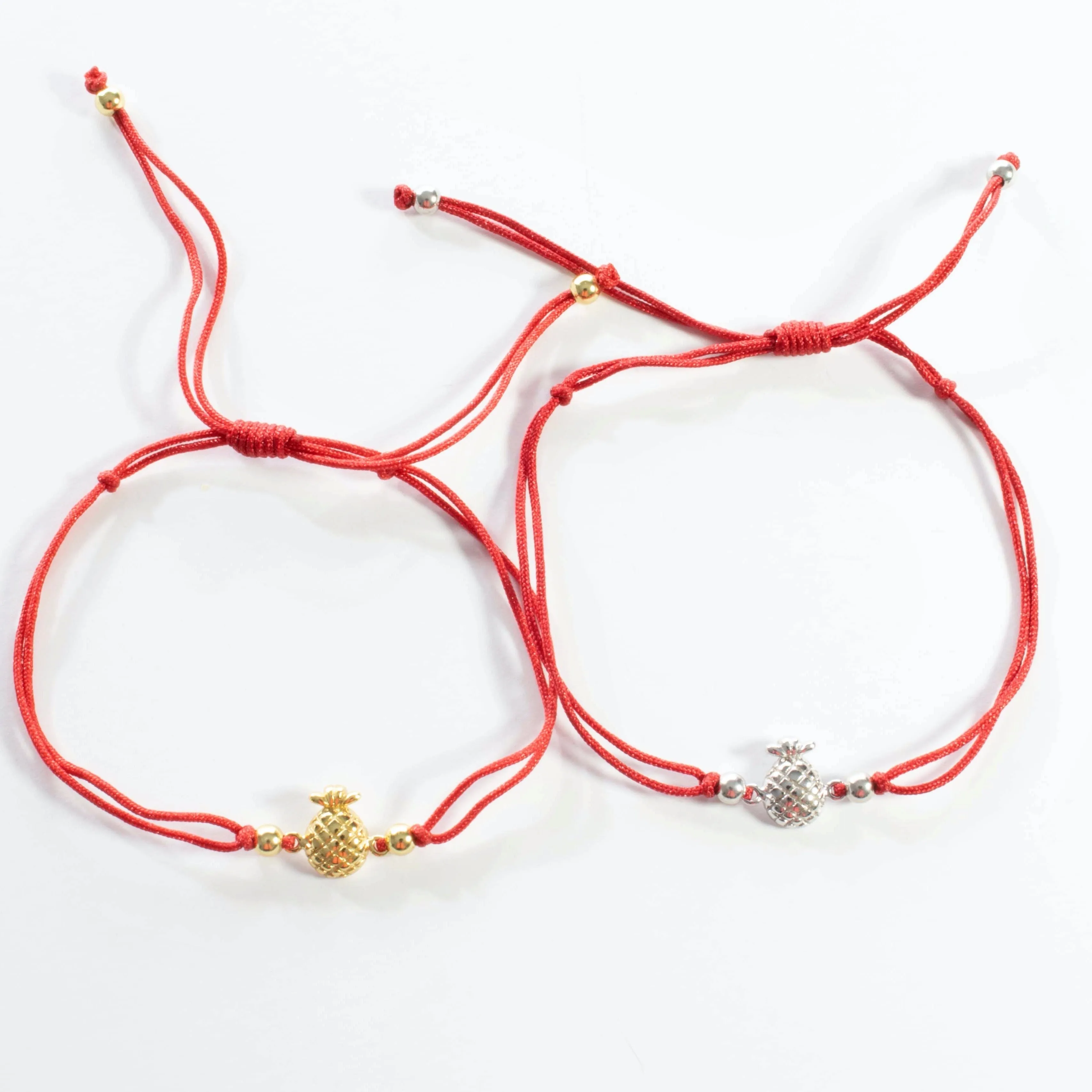 Red String Pineapple Bracelet - Gold or Silver
