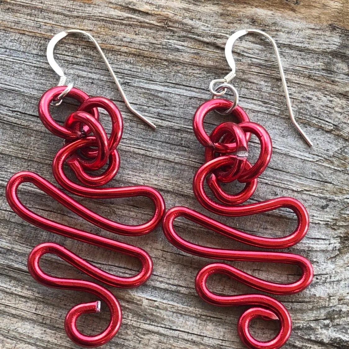 Red Zig Zag aluminum wire earrings with sterling silver earwire