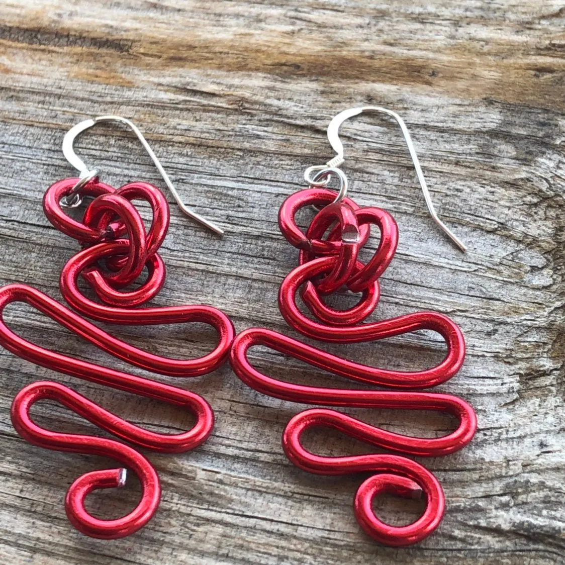 Red Zig Zag aluminum wire earrings with sterling silver earwire