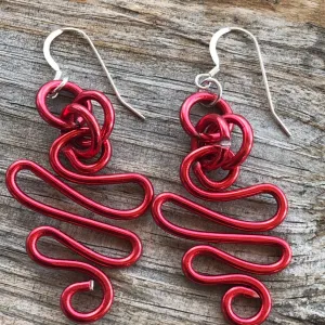 Red Zig Zag aluminum wire earrings with sterling silver earwire