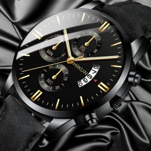 reloj hombre Luxury Mens Watch Fashion Sport Wrist Watch Alloy Case Leather Band Watch Quartz Business Wristwatch calendar Clock