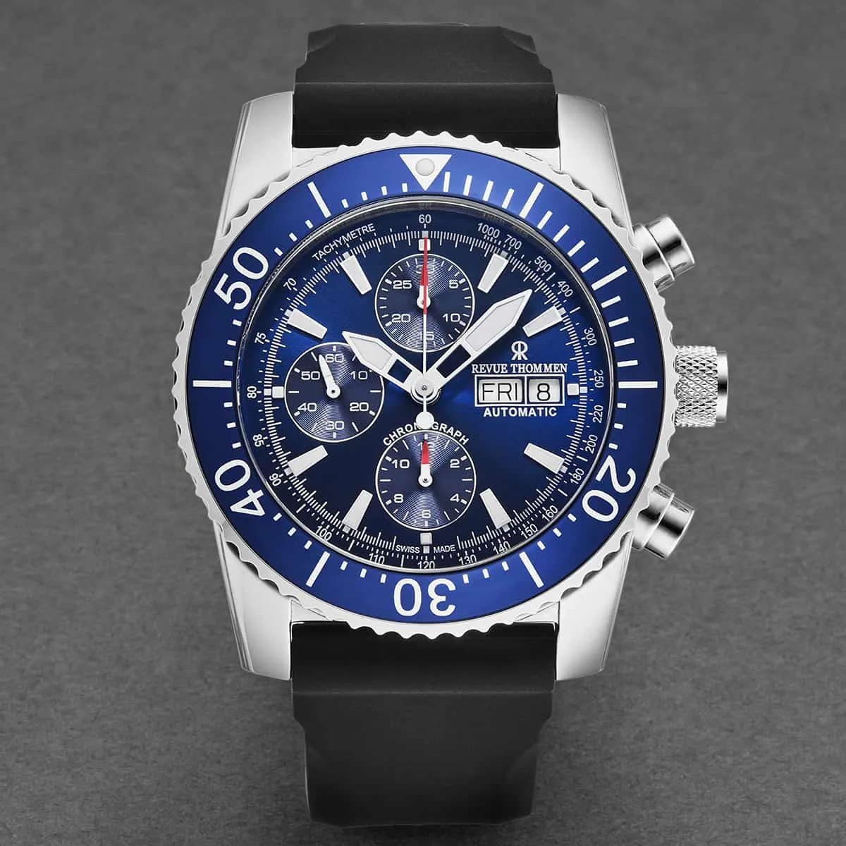 Revue Thommen Men's 17030.6533 'Divers' Blue Dial Day-Date Chronograph Rubber Strap Automatic Watch