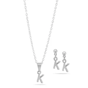 RHODIUM "K" SMALL PENDANT SHORT NECKLACE AND EARRINGS SET #SWKK-11768KRHO (TH16)