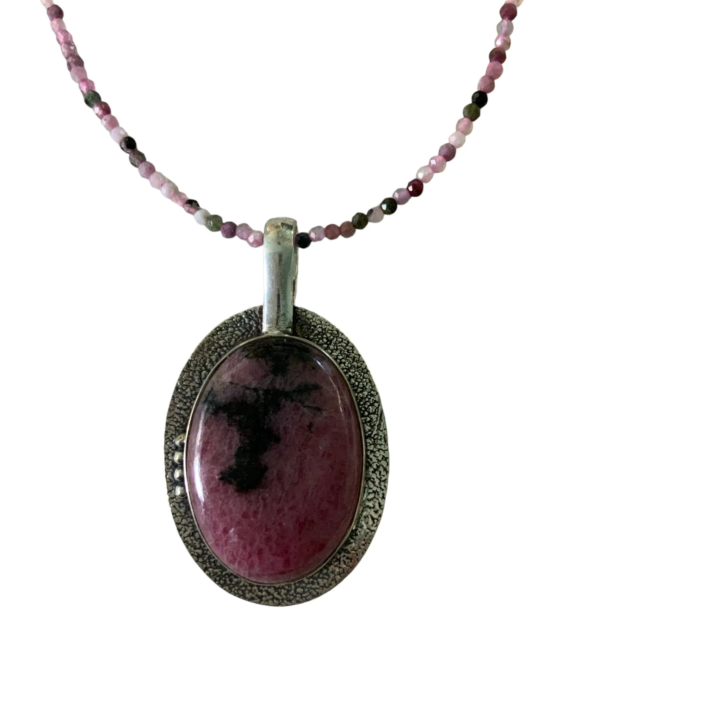 Rhodonite Solid 925 Sterling Silver Pendant Necklace
