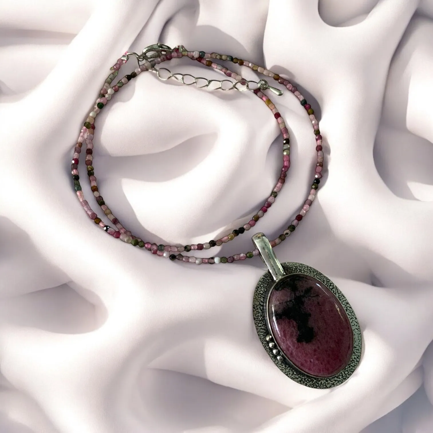 Rhodonite Solid 925 Sterling Silver Pendant Necklace