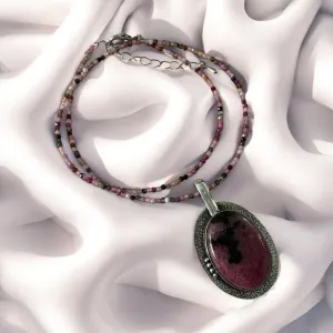 Rhodonite Solid 925 Sterling Silver Pendant Necklace
